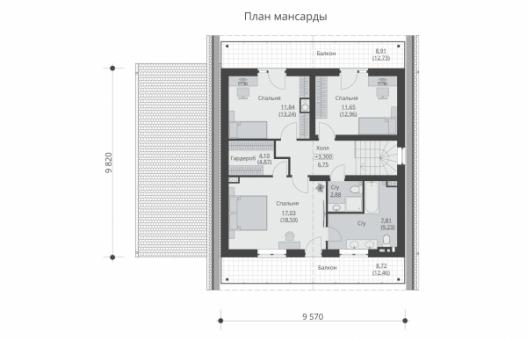 Одноэтажный дом с мансардой, террасой и четырьмя спальнями